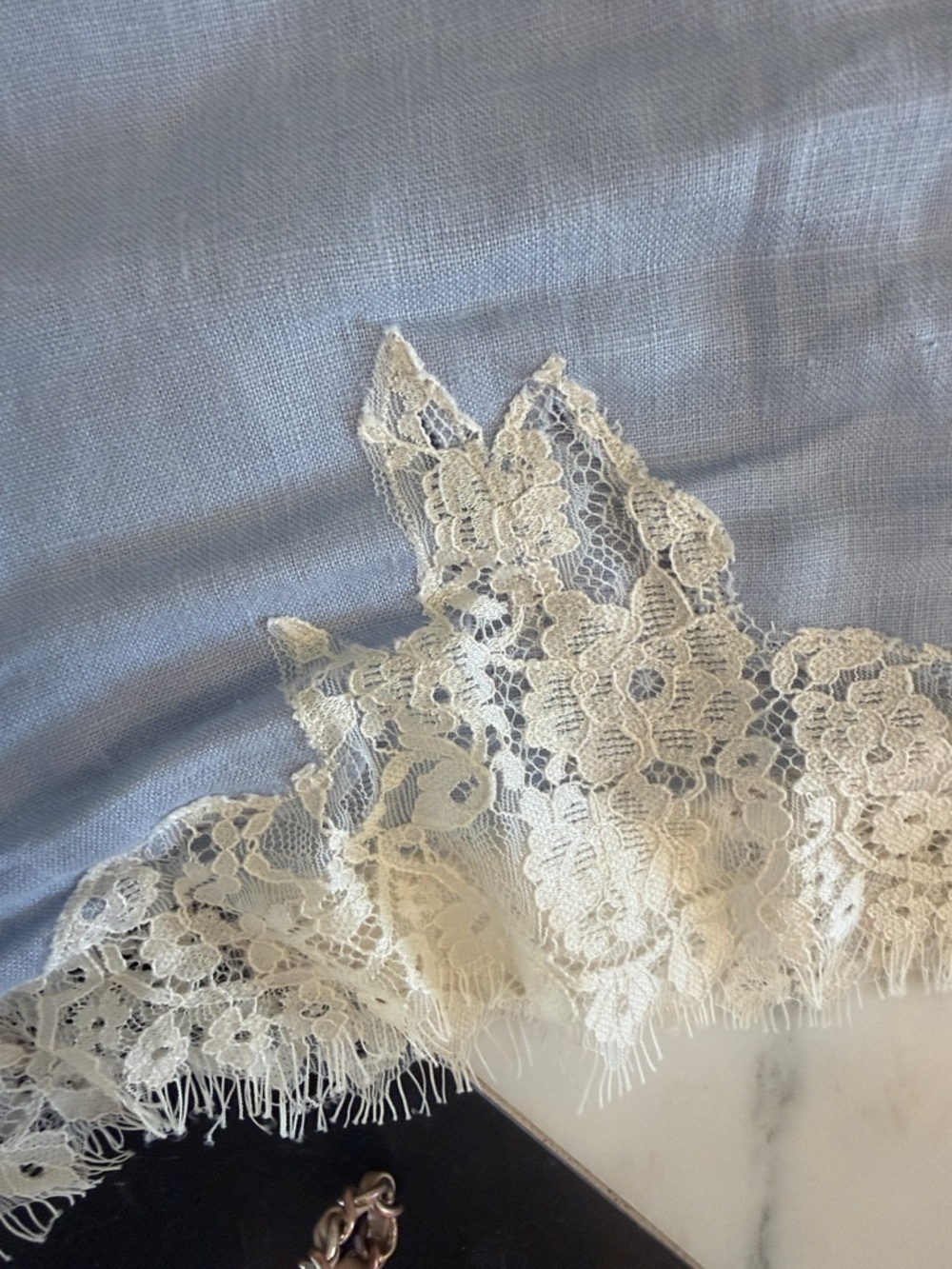 Reformation Light Blue Lace-Trim Linen Shorts - Picture 3 of 4